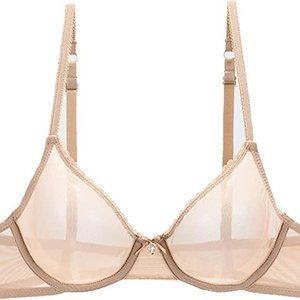 88. Vogue Secret Sheer Mesh See-Through Bra 44E  nude. NIP